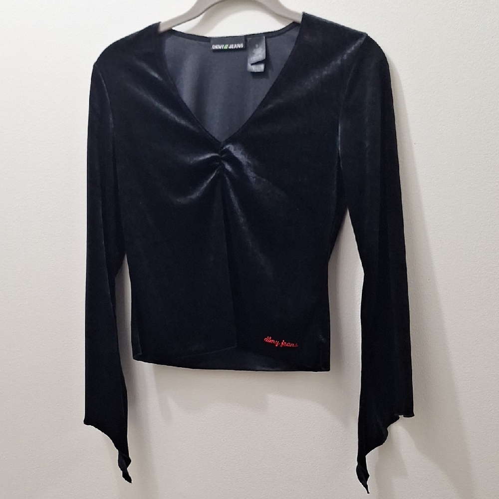 DKNY Black Velvet Long Sleeve Blouse Size S
